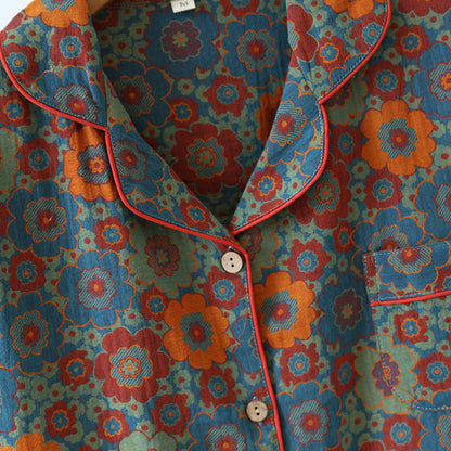 Pure Cotton Vintage Short-sleeve Shorts Pajama Set