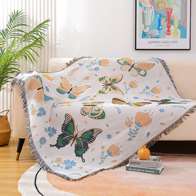 Butterfly & Flower Tassel Decorative Blanket