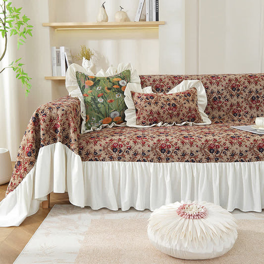 Ruffled Vintage Floral Sofa Cover