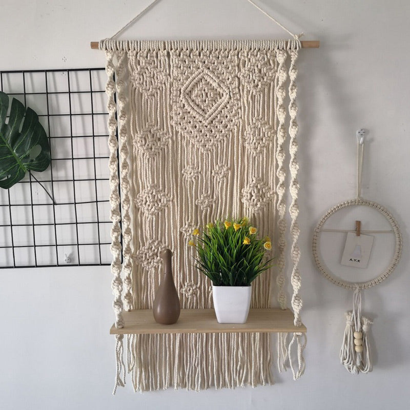 Ownkoti Hand Woven Cotton Tapestry Wall Hanging Plant Holder Home Decor