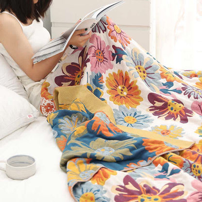 Bright Colorful Flower Cotton Reversible Quilt