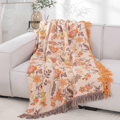 Rustic Floral Tassel Reversible Breathable Blanket