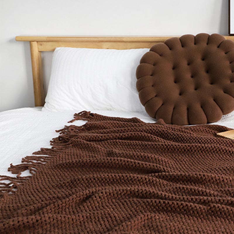 Ownkoti Simple Solid Color Knit Tassel Blanket