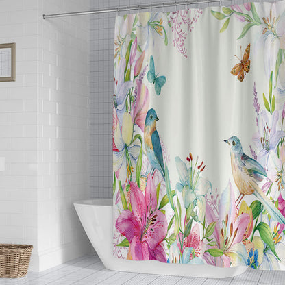 Chinoiserie Bird & Flower Water-proof Shower Curtain