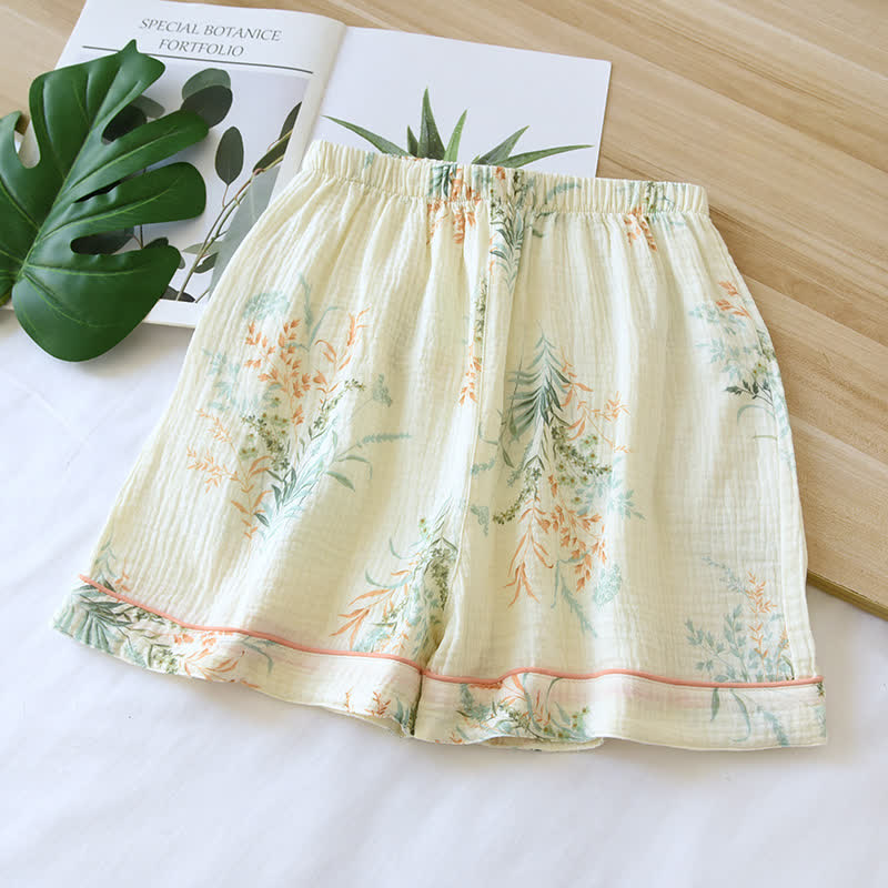 Pastoral Style Cotton Gauze Summer Pajama Shorts