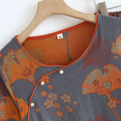 Jacquard Pure Cotton Ginkgo Leaf Pajama Set