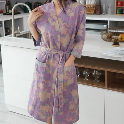 Cotton Gauze Floral Kimono Spa & Bath Robes