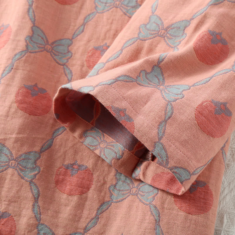 Yarn-dyed Jacquard Persimmon Cotton Pajama Set