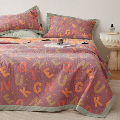 Three Layers Cotton Gauze Letters Reversible Quilt