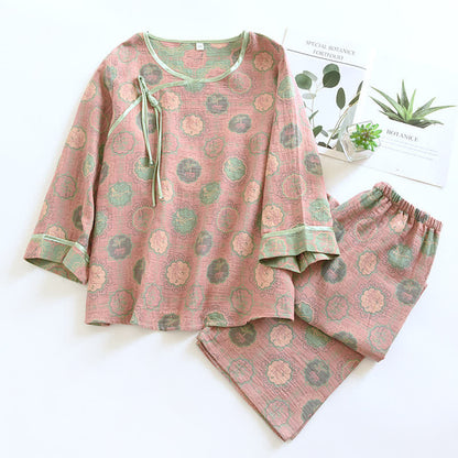 Cotton Gauze Frog Button Pajama Set