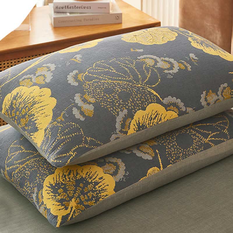 Yellow Leaf Print Cotton Bedding Sets (4PCS)