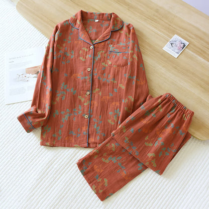 Ginkgo Lapel Neckline Cotton Loungewear Set