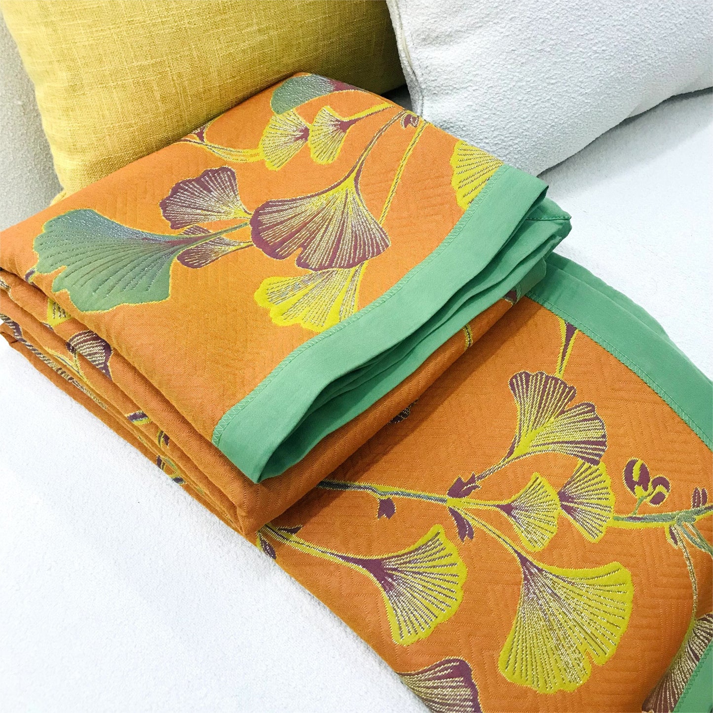 Ginkgo Leaf Jacquard Cotton Reversible Quilt