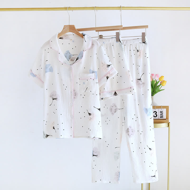 Ginkgo Leaf Cotton Gauze Pajama Set(3PCS)