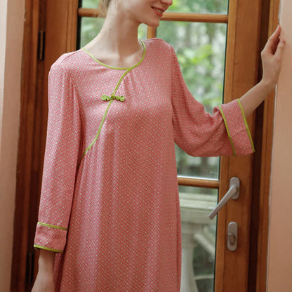 Pink Floral Frog Button Breathable Nightdress