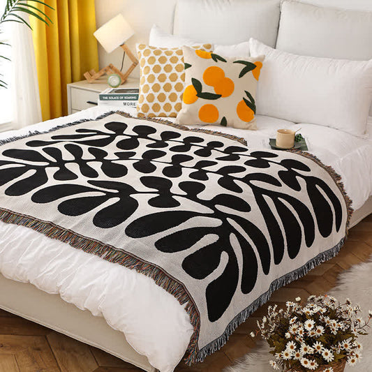 Retro Leaf Tassel Lightweight Soft Blanket