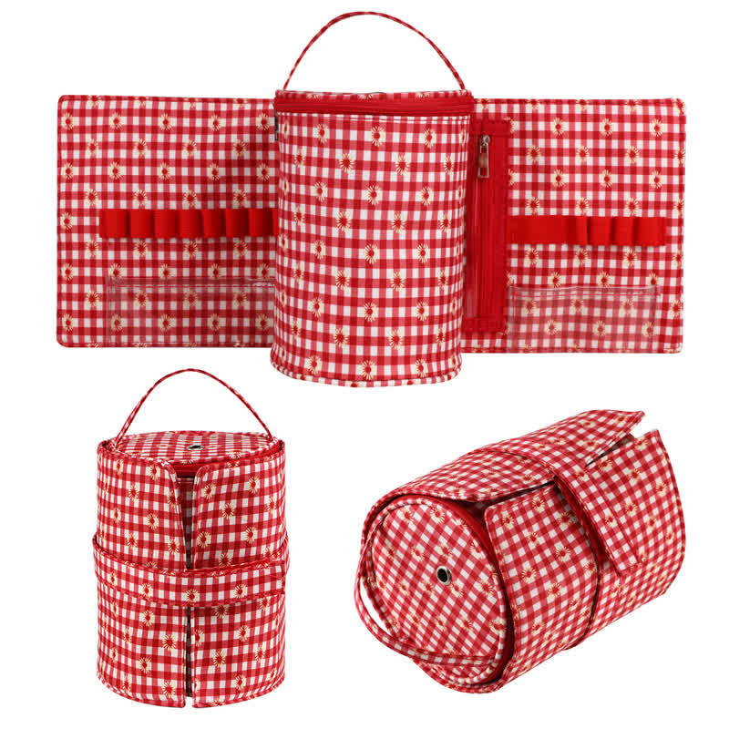 Plaid & Flower Foldable Yarn Storage Bag