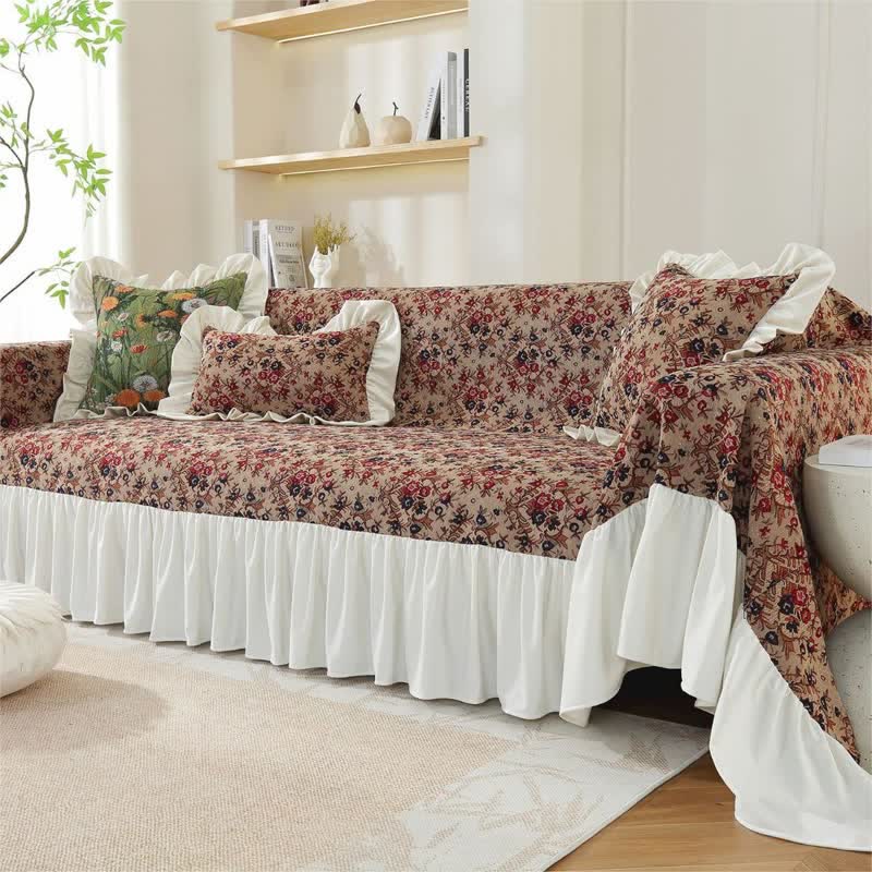 Ruffled Vintage Floral Sofa Cover