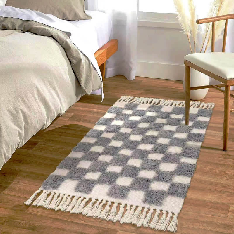 Classic Checkerboard Tassel Bedroom Rug