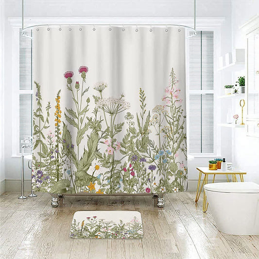 Pastoral Style Plants Waterproof Shower Curtain