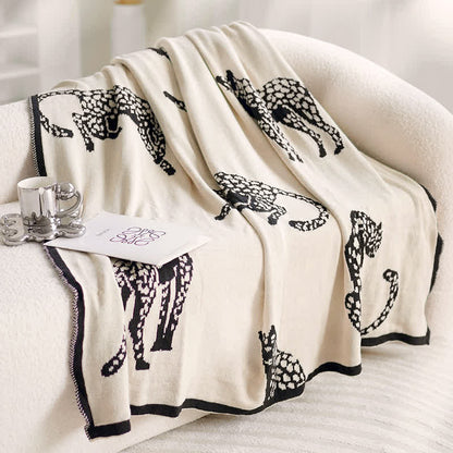 Retro Leopard Knitted Reversible Blanket
