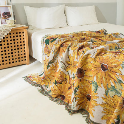 Rural Sunflower Tassel Blanket Tapestry