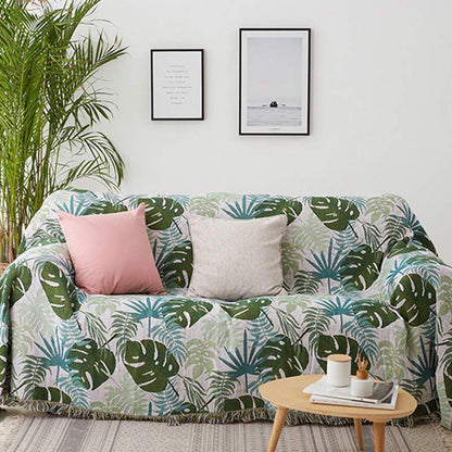 Palm Pattern Sofa Cover Tassel Blanket