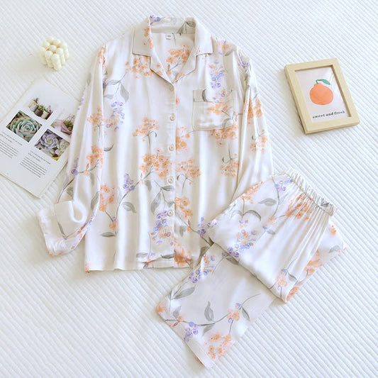 Satin Cotton Long Sleeve Floral Pajama Set
