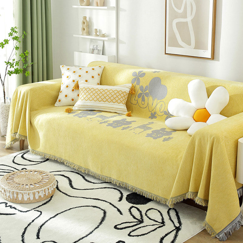 LOVE Cartoon Print Sofa Blanket Blankets Ownkoti Yellow 71"×134"