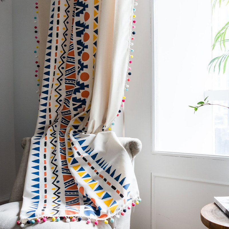Boho Colorful Geometric Curtain with Tassel