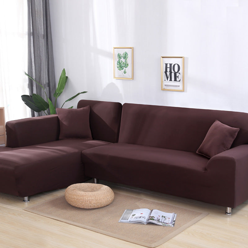 Solid Color Elastic Stretchable Sofa Cover Sofa Cover Ownkoti Coffee 4-Seater 92" - 118" (235cm - 300 cm)