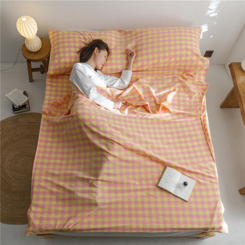 Grid Pattern Breathable Cotton Sleeping Bag Sleeping Bag Ownkoti Orange XXL