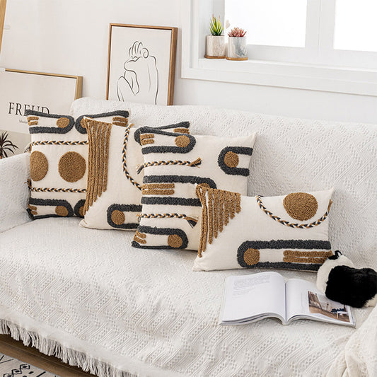 Morocco Beige Jacquard Striped Cotton Pillowcase