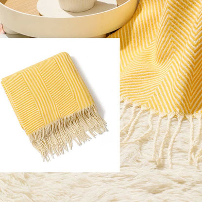 Stripe Solid Color Tassel Throw Blanket
