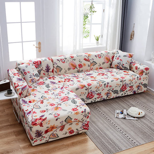 Ownkoti Pink Flower Elastic Stretchable Couch Cover