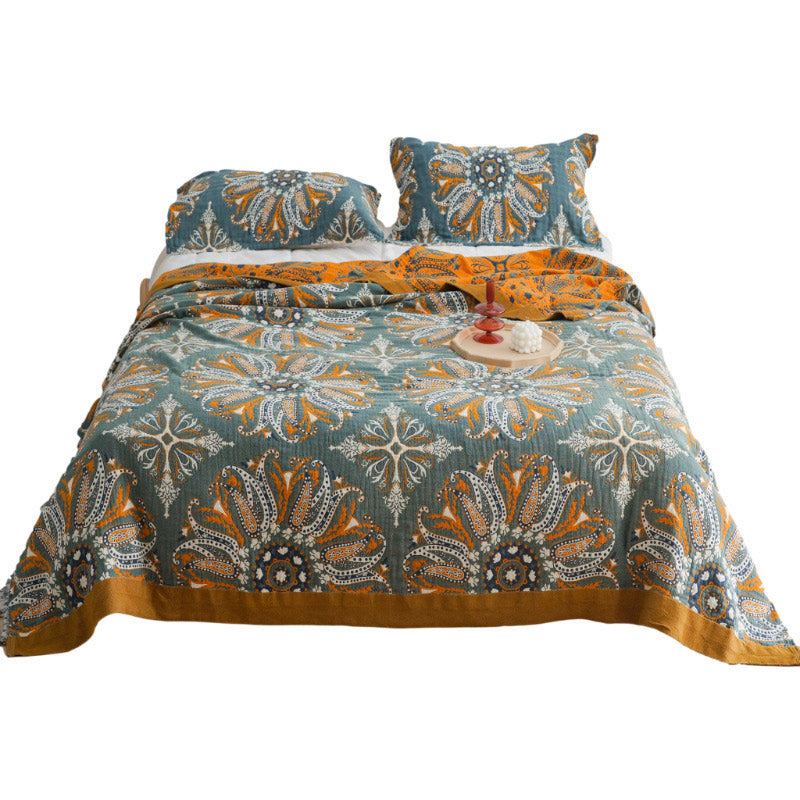 Dark Cyan Double-Sided Floral Cotton Quilt