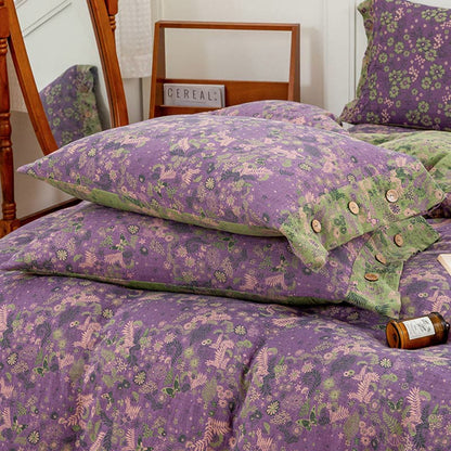 Boho Flower Purple Cotton Bedding Sets(4PCS) Bedding Set Ownkoti 7