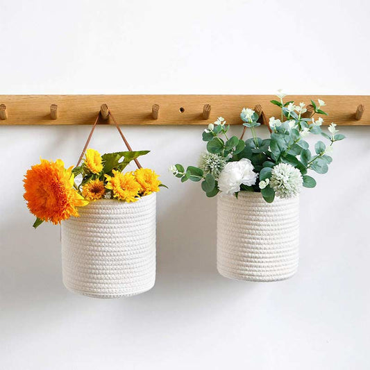 Cotton Wall Hanging Baskets Plant Flower Pot with Handle (2PCS)