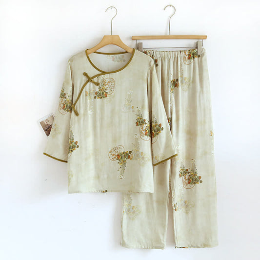 Plus-size Geometric & Floral Cotton Pajama Set