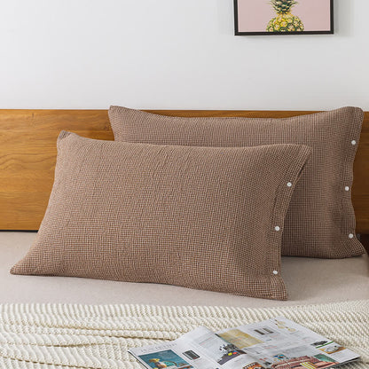 Solid Grid Patterned Cotton Pillow Cases (2PCS)