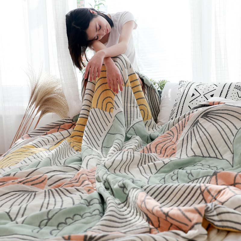 Shell Print Cotton Quilt Reversible Blanket