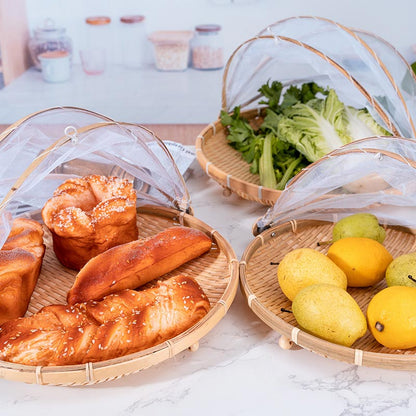 Creative Hand-Woven Food Basket / Tray with Net Cover