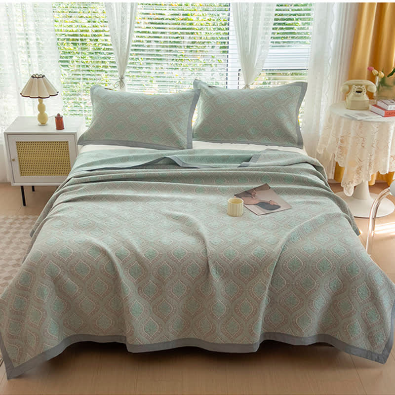Retro Style Leaf Print Soft Reversible Quilt Quilts Ownkoti 2pcs Pillowcases Light Green 48cm x 78cm