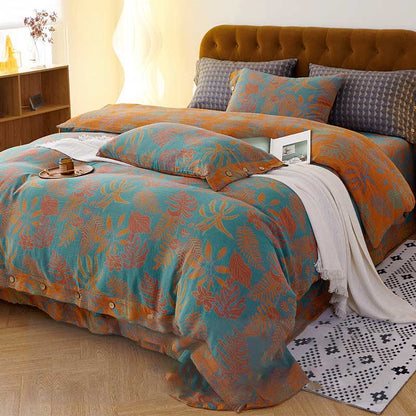 Leaf Button Duvet Cover Bedsheet & Pillowcases (4PCS) Bedding Set Ownkoti 2