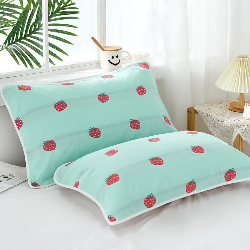 Strawberry Printed Cotton Decorative Pillow Towel (2PCS) Pillowcases Ownkoti Green 50cm x 80cm