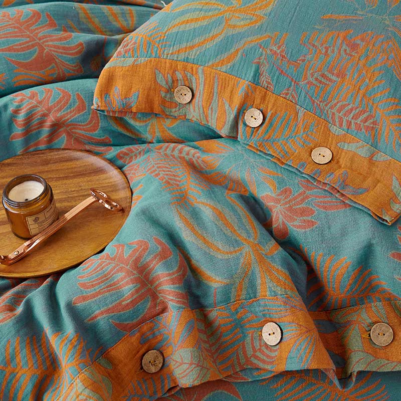 Leaf Button Duvet Cover Bedsheet & Pillowcases (4PCS) Bedding Set Ownkoti 5