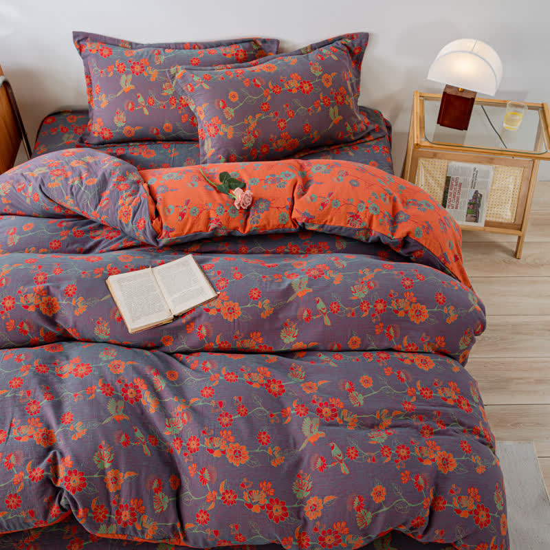 Blossoming Flower Duvet Cover Bedsheet & Pillowcases (4PCS) Bedding Set Ownkoti 1