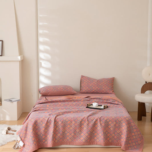Flower Print Pink Cotton Reversible Quilt Quilts Ownkoti 2PCS Pillowcases 19" × 29"