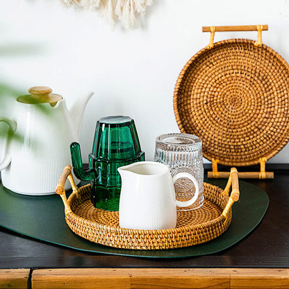Hand Woven Rattan Round Tray With Handles