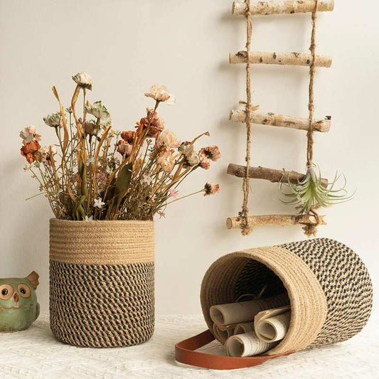Wall Hanging Basket Plant Modern Woven Storage Baskets with Handle (2PCS)